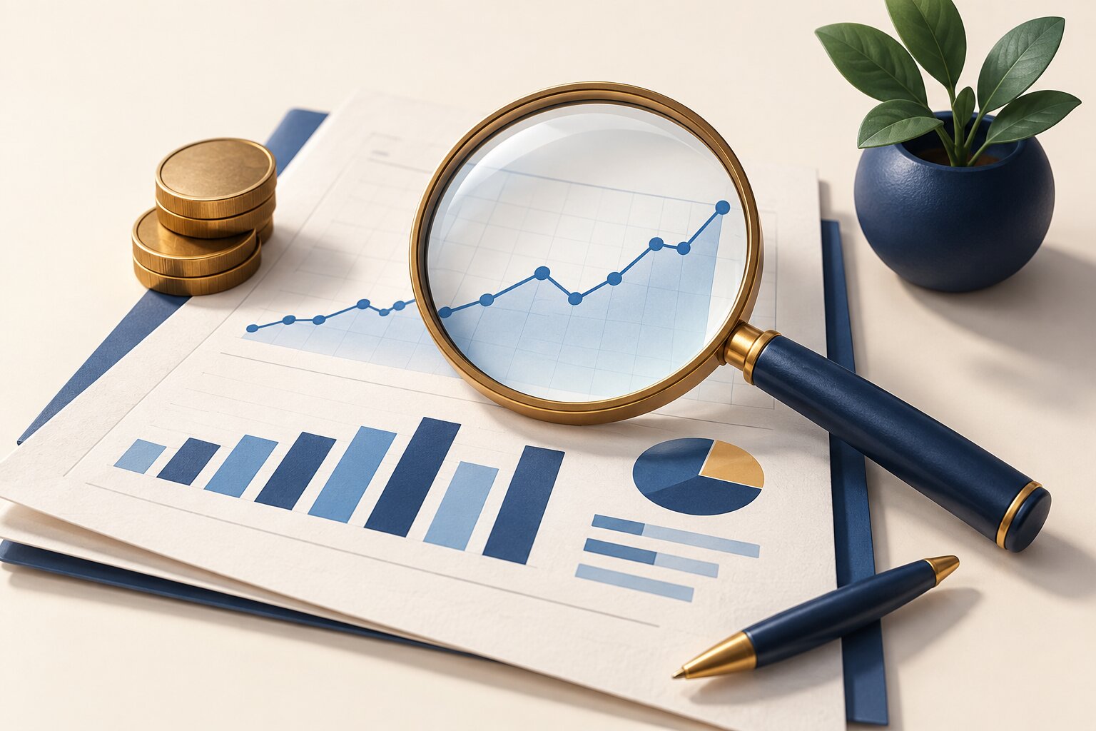 Lupă peste un raport cu indicatori financiari